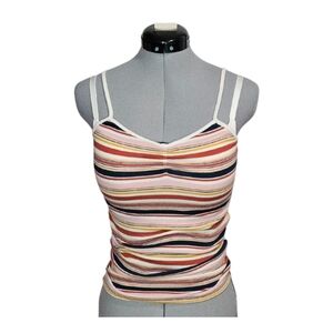 No Boundaries Women's SIZE XS Y2K Striped Ruched V-Neck Camisole Multicolored